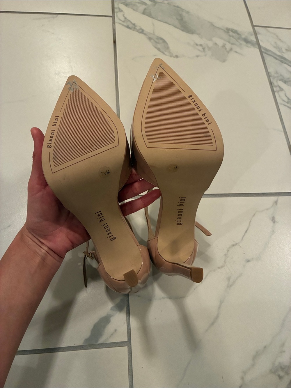 Gianni Bini T-Strap Pumps in Nude Patent size 7.5 - Picture 7 of 8